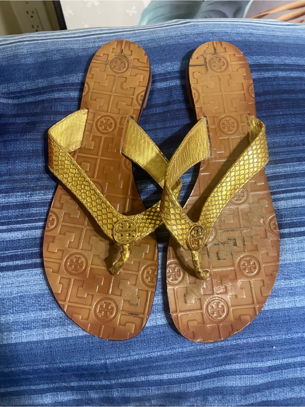 Tory Burch Gold Metallic Logo Thong Sandals